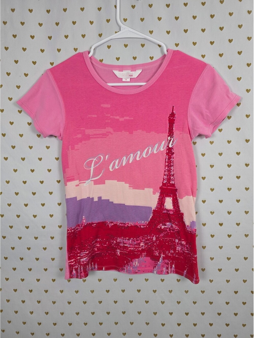 Vintage 2003 Victoria's Secret PINK Paris Eiffel Tower L'Amour Tee M Y2K